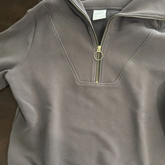 Varley Taupe Ribbed Zip-Up Top - Picture 4 of 6
